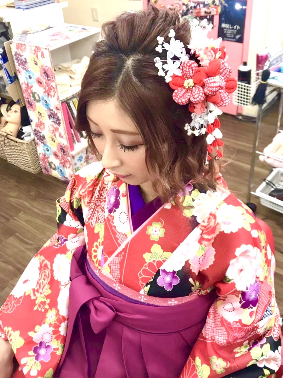 ３月卒業式 袴着付け ヘアセット早朝５時 新宿歌舞伎町の美容室 Hair Set Up S ヘアセット メイク 着付け